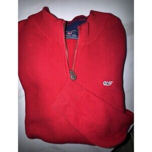 Vineyard Vines Youth Red Waffle Knit Cotton 1/4 Zip Mock Sweater XL Whale
